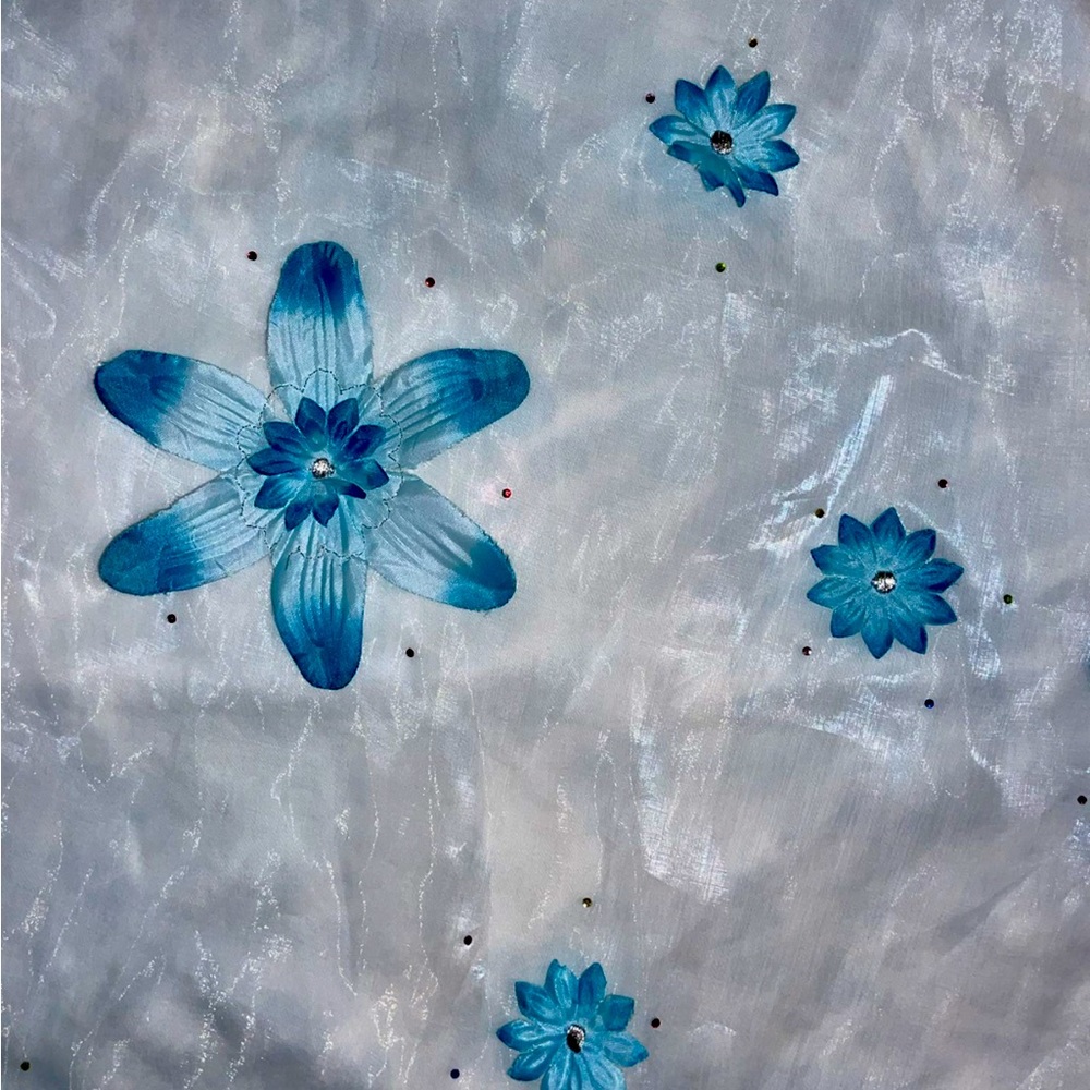 JCPenny Sheer Blue Curtain Panels With Flowers & Rhinestones- 4